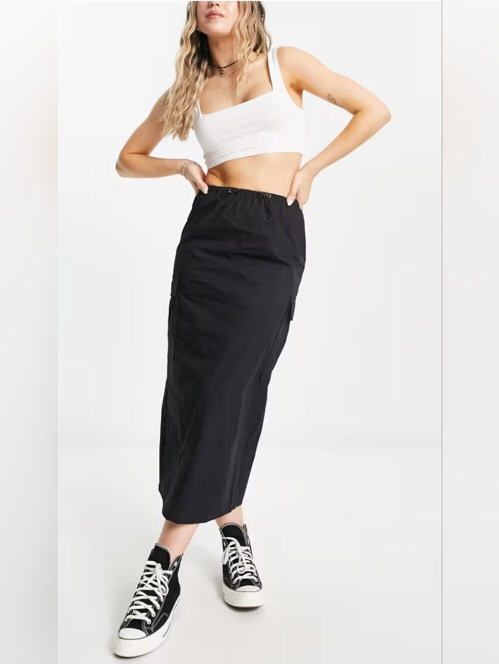 Pull & Bear Parachute Cargo Skirt Black Small NWT
